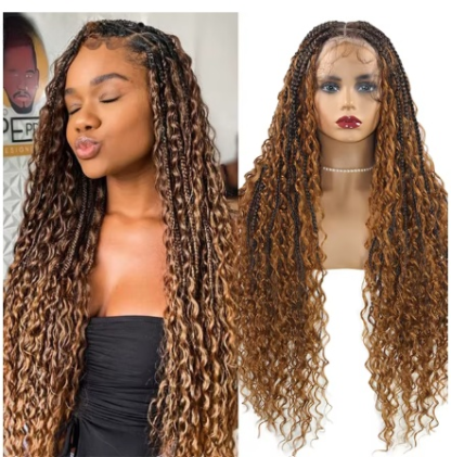 Boho Box Braided Curly Hair 360 Full Lace Front Wigs {5 Colors} - Image 8