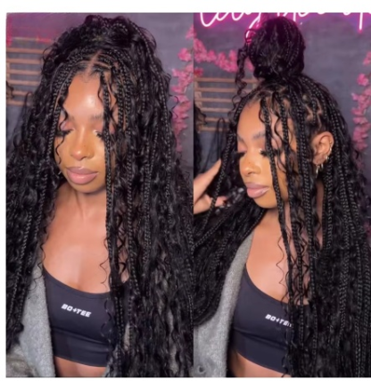 Boho Box Braided Curly Hair 360 Full Lace Front Wigs {5 Colors} - Image 6
