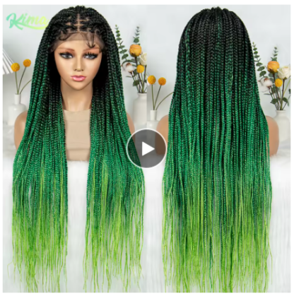 36" Synthetic Box Braided Wigs Lace Front Knotless Box Braids Hair Wig 34 Inches