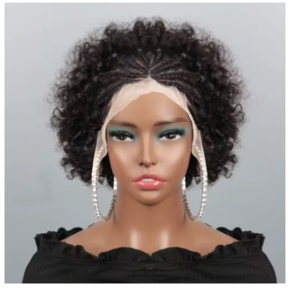 Afro Puff Kinky Curly 13x4 Lace Frontal Braided Wig – Luxury Human Hair, Pre-Braided & Ultra Natural