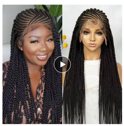 32" HD Lace Cornrows & Twisted Braids Full Lace Braided Wig {1B}