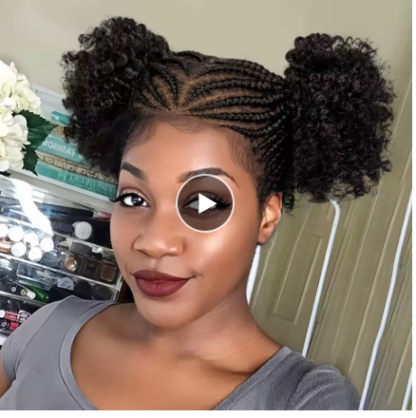HD Transparent Full Lace Braided Cornrow Braids With 2 Curly Buns Wig