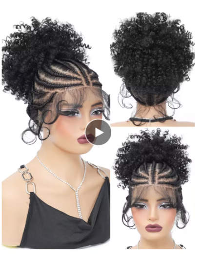 10"  Full Lace Cornrow Braided Wig with Ponytail Buns