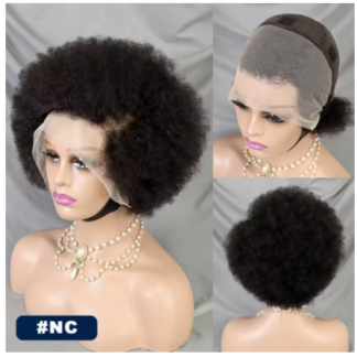 {100% Human Hair}  8” Kinky Curly Afro Lace Front Wig – 200% Density, Natural Hairline, 7 Stunning Colors