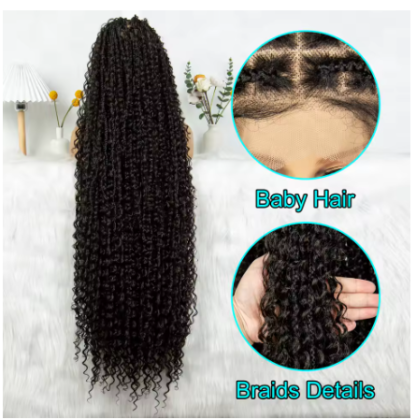 40 inch Long Knotless Full Lace Box Boho Goddess Braids Braided Wig With Baby Hair - Image 3