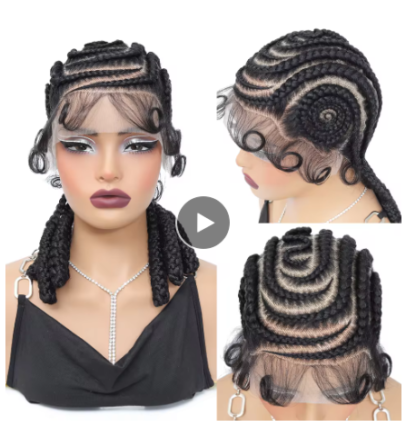 16Inch Bantu Full Lace Cornrow Braided Wigs with Baby Hair - Image 3