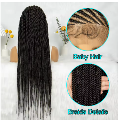 32" HD Lace Cornrows & Twisted Braids Full Lace Braided Wig {1B} - Image 5