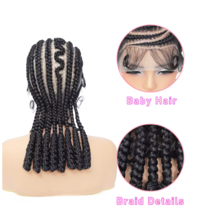 16Inch Bantu Full Lace Cornrow Braided Wigs with Baby Hair - Image 4