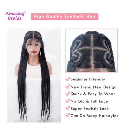 38 Inch Transparent HD Full Lace Heart Shaped Braided Wig with Baby Hair - Image 3
