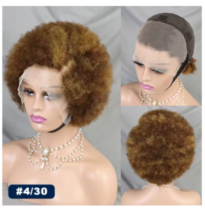 {100% Human Hair}  8” Kinky Curly Afro Lace Front Wig – 200% Density, Natural Hairline, 7 Stunning Colors - Image 4