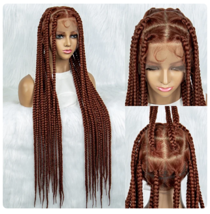 Ginger Cornrow Braided Full Lace 36 inches Knotless Jumbo Box Braids Wig {350 Color} - Image 2