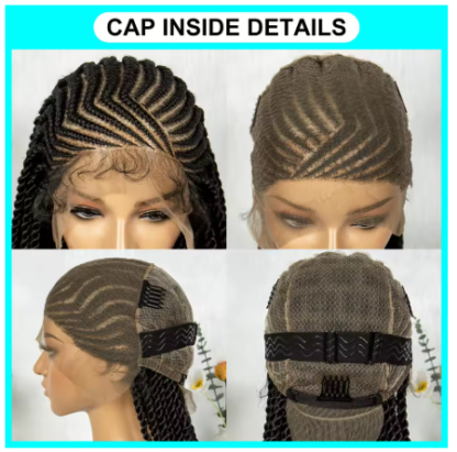 32" HD Lace Cornrows & Twisted Braids Full Lace Braided Wig {1B} - Image 6