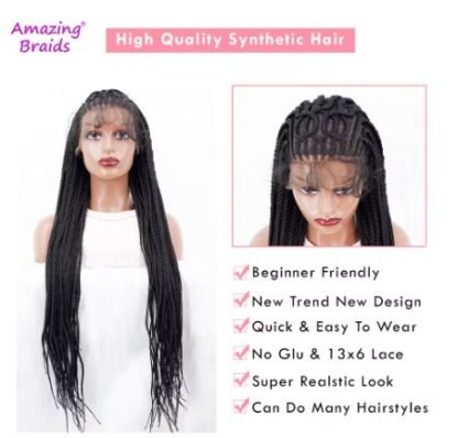 34inch  Lace Front Handmade Cornrow "CIRCLE" Knotless Box Braided Wig with Baby Hair - Image 2