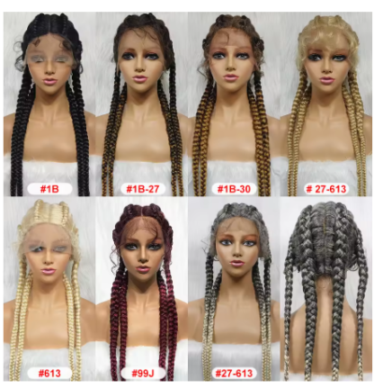37" Lace Front ~ 4 Jumbo Cornrow Box Braided Wigs {7 Colors} - Image 2