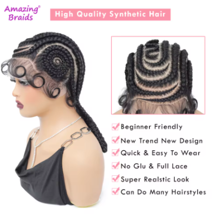 16Inch Bantu Full Lace Cornrow Braided Wigs with Baby Hair - Image 6