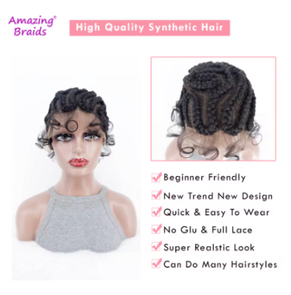 8 inches Full Lace Handmade Twist Knotless Box Braids Wigs with Baby Hair - Image 5