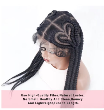 38 Inch Transparent HD Full Lace Heart Shaped Braided Wig with Baby Hair - Image 5