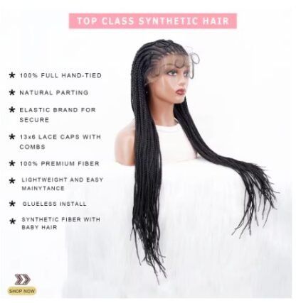 34inch  Lace Front Handmade Cornrow "CIRCLE" Knotless Box Braided Wig with Baby Hair - Image 6