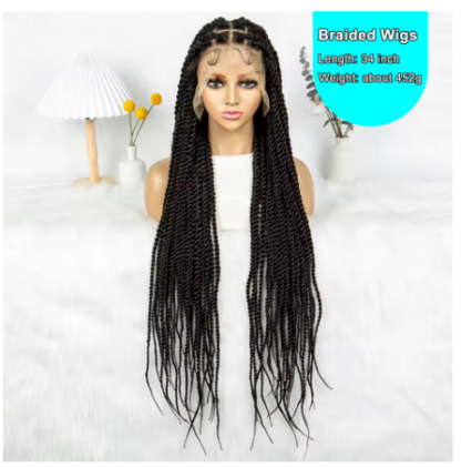34" HD Transparent Full Lace High-Quality Twisted Braided Wig - Image 6