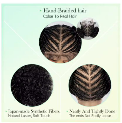 HD Transparent Full Lace Braided Cornrow Braids With 2 Curly Buns Wig - Image 2