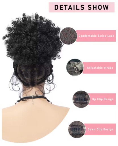 10"  Full Lace Cornrow Braided Wig with Ponytail Buns - Image 6