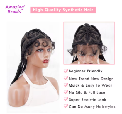 16Inch Full Lace "GANJA Design" Cornrow Braided Wigs with Baby Hair - Image 2