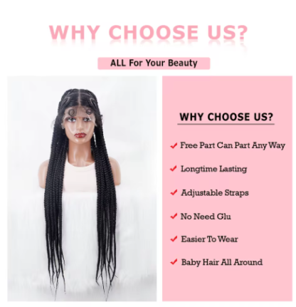 38 Inch Transparent HD Full Lace Heart Shaped Braided Wig with Baby Hair - Image 6