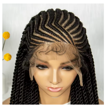 32" HD Lace Cornrows & Twisted Braids Full Lace Braided Wig {1B} - Image 7