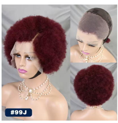 {100% Human Hair}  8” Kinky Curly Afro Lace Front Wig – 200% Density, Natural Hairline, 7 Stunning Colors - Image 9