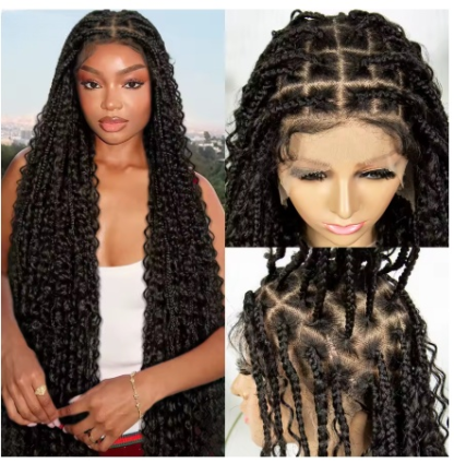 40 inch Long Knotless Full Lace Box Boho Goddess Braids Braided Wig With Baby Hair