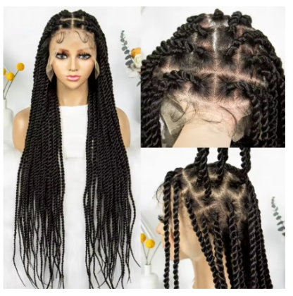 34" HD Transparent Full Lace High-Quality Twisted Braided Wig - Image 3