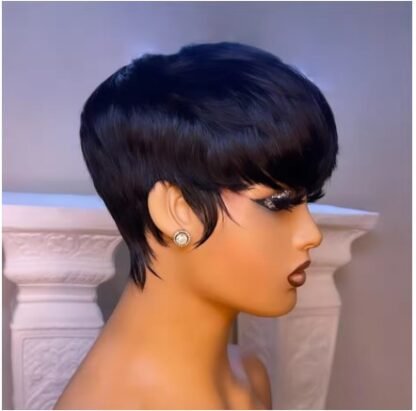 Short Straight Bob/ Pixie Cut Brazilian Virgin Human Hair Wig With Bangs
