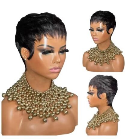 Short Pixie Cut Brazilian Remy Human Hair Wigs In Color Natural Black