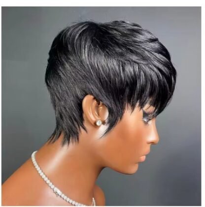 Short Pixie Cut  Real Remy Human Hair Layered Bob 80's Haircut  Natural Color - Image 5