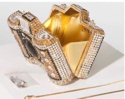 Camera Shaped Diamond Rhinestones  Metallic Evening Clutch Hand Bag Purse (4 Colors)  "HIGHEST QUALITY" - Image 10
