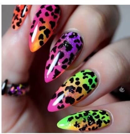 24 PCS/ Set Square Press On Nails "RAINBOW CHETA" Design
