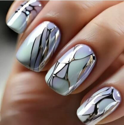 24 PCS/ Set Square Press On Nails "MARBLIZATION" Design