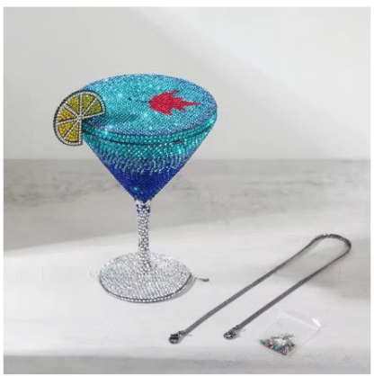 Gorgeous Sparkling Diamond Rhinestone "Martini With Lemon" Shaped Crystals Evening Clutch Hand Bag - Image 2