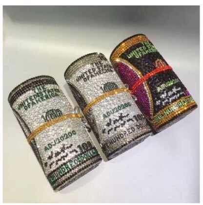Gorgeous " Roll Of US Dollars" Shaped Crystal Diamond Clutch Evening Bags