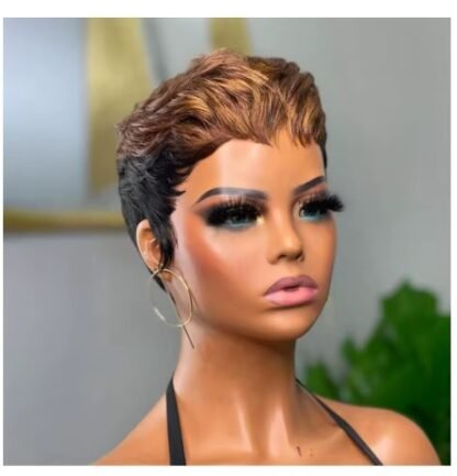 Short Human Hair Pixie Cut Wig Colored 1B Taper With Color 4 And 30 On Top Layers - Image 2