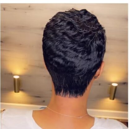 Pixie Cut Brazilian Human Hair  Natural Black Straight Wig  With Bangs - Image 5