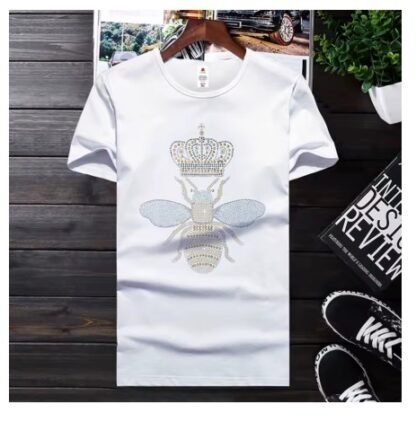 Crown QUEEN BEE Diamond Rhinestones Women Cotton T Shirts (Black... Navy... or White Available) Small - 5XL - Image 3