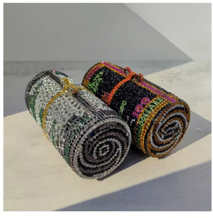 Gorgeous " Roll Of US Dollars" Shaped Crystal Diamond Clutch Evening Bags - Image 2