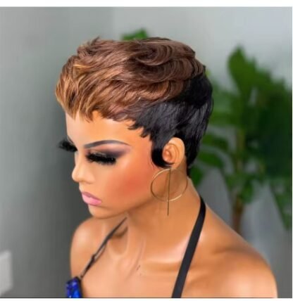 Short Human Hair Pixie Cut Wig Colored 1B Taper With Color 4 And 30 On Top Layers - Image 5