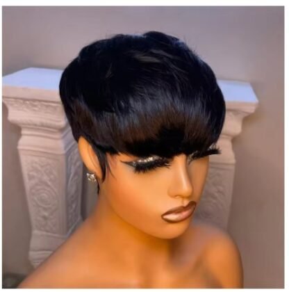 Short Straight Bob/ Pixie Cut Brazilian Virgin Human Hair Wig With Bangs - Image 3