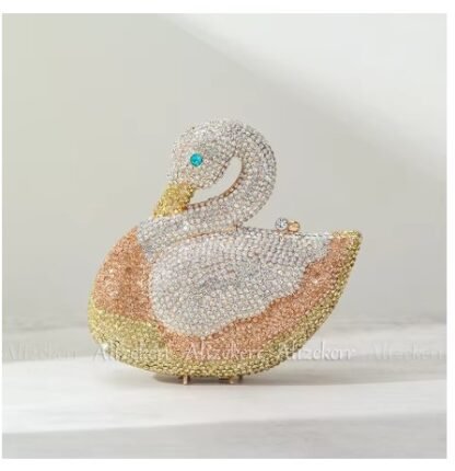 Swan Shaped Gorgeous Sparkling Rhinestone Diamond Metallic Clutch ~ Evening Bags - Image 2