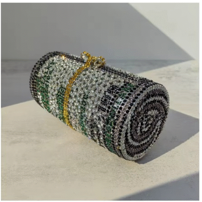 Gorgeous " Roll Of US Dollars" Shaped Crystal Diamond Clutch Evening Bags - Image 3