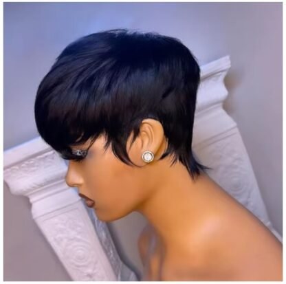 Short Straight Bob/ Pixie Cut Brazilian Virgin Human Hair Wig With Bangs - Image 4