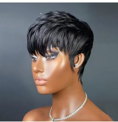 Short Pixie Cut  Real Remy Human Hair Layered Bob 80's Haircut  Natural Color