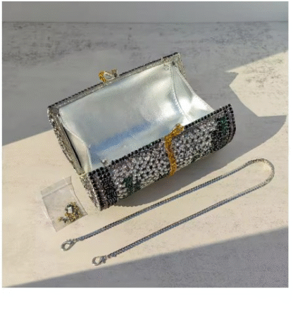 Gorgeous " Roll Of US Dollars" Shaped Crystal Diamond Clutch Evening Bags - Image 4